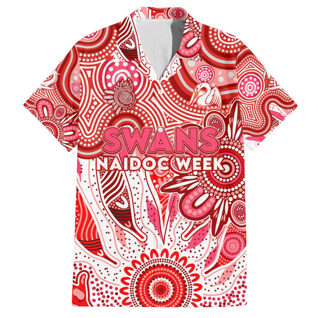 Personalised Swans NAIDOC Week 2024 Family Matching Off The Shoulder Long Sleeve Dress and Hawaiian Shirt Aussie Aboriginal Art