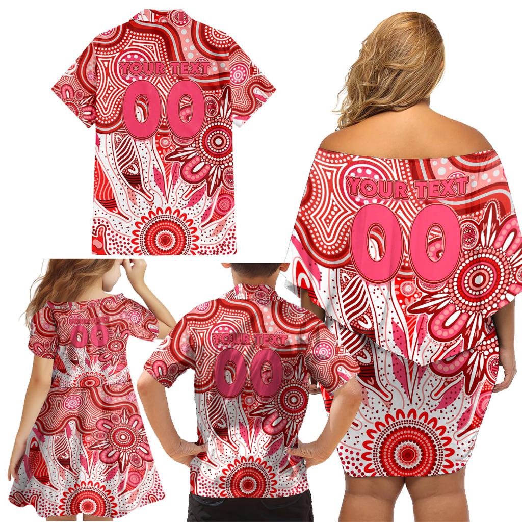 Personalised Swans NAIDOC Week 2024 Family Matching Off Shoulder Short Dress and Hawaiian Shirt Aussie Aboriginal Art
