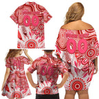 Personalised Swans NAIDOC Week 2024 Family Matching Off Shoulder Short Dress and Hawaiian Shirt Aussie Aboriginal Art