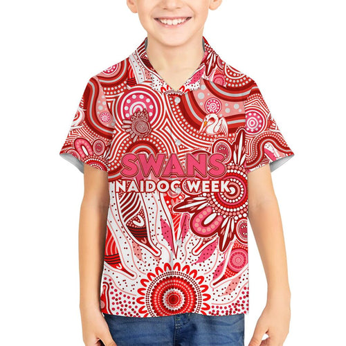 Personalised Swans NAIDOC Week 2024 Family Matching Off Shoulder Short Dress and Hawaiian Shirt Aussie Aboriginal Art