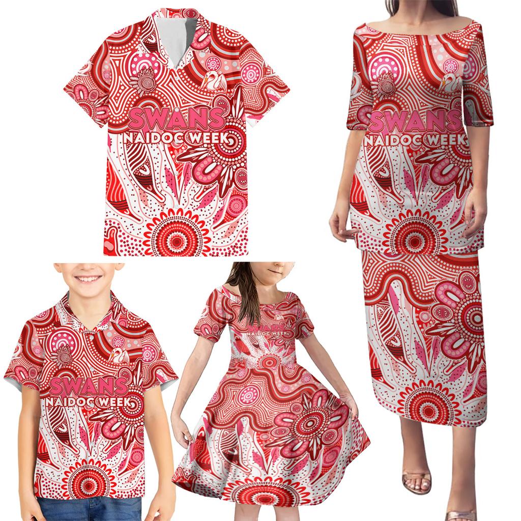 Personalised Swans NAIDOC Week 2024 Family Matching Puletasi and Hawaiian Shirt Aussie Aboriginal Art