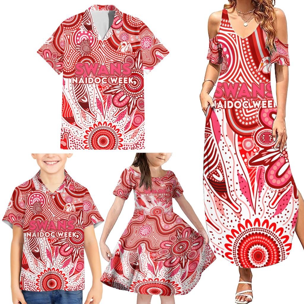 Personalised Swans NAIDOC Week 2024 Family Matching Summer Maxi Dress and Hawaiian Shirt Aussie Aboriginal Art
