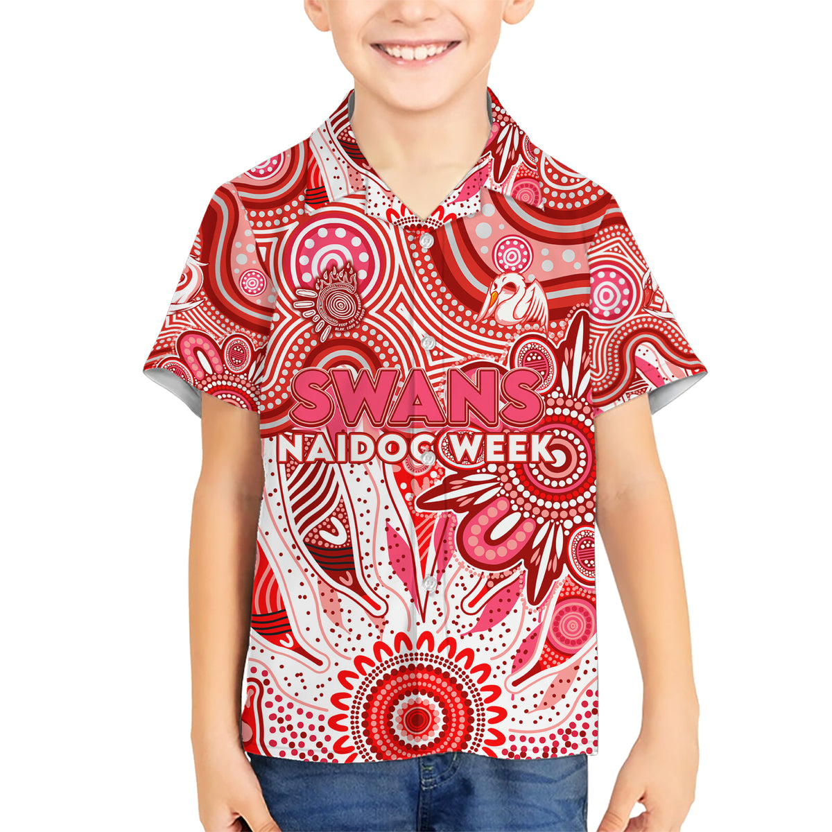 Personalised Swans NAIDOC Week 2024 Kid Hawaiian Shirt Aussie Aboriginal Art
