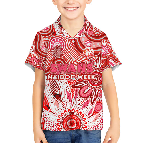 Personalised Swans NAIDOC Week 2024 Kid Hawaiian Shirt Aussie Aboriginal Art