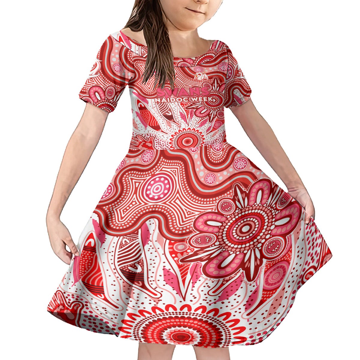 Personalised Swans NAIDOC Week 2024 Kid Short Sleeve Dress Aussie Aboriginal Art