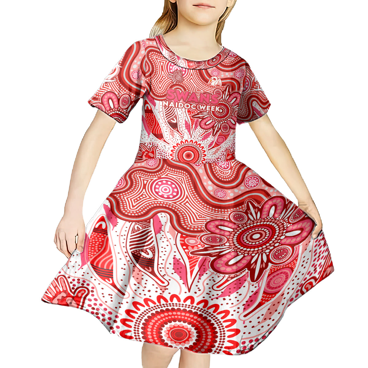 Personalised Swans NAIDOC Week 2024 Kid Short Sleeve Dress Aussie Aboriginal Art