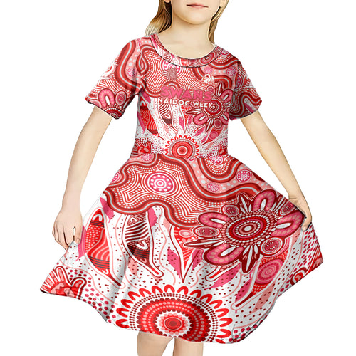 Personalised Swans NAIDOC Week 2024 Kid Short Sleeve Dress Aussie Aboriginal Art