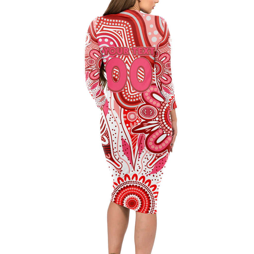 Personalised Swans NAIDOC Week 2024 Long Sleeve Bodycon Dress Aussie Aboriginal Art