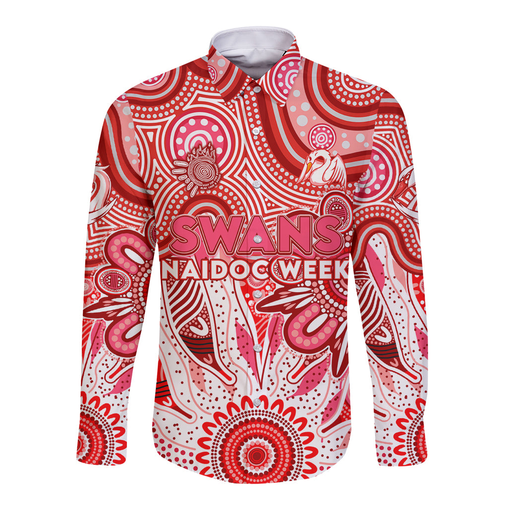 Personalised Swans NAIDOC Week 2024 Long Sleeve Button Shirt Aussie Aboriginal Art