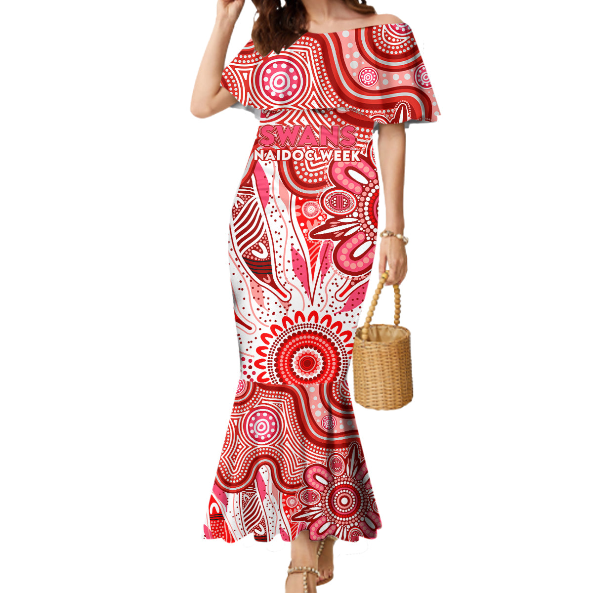 Personalised Swans NAIDOC Week 2024 Mermaid Dress Aussie Aboriginal Art