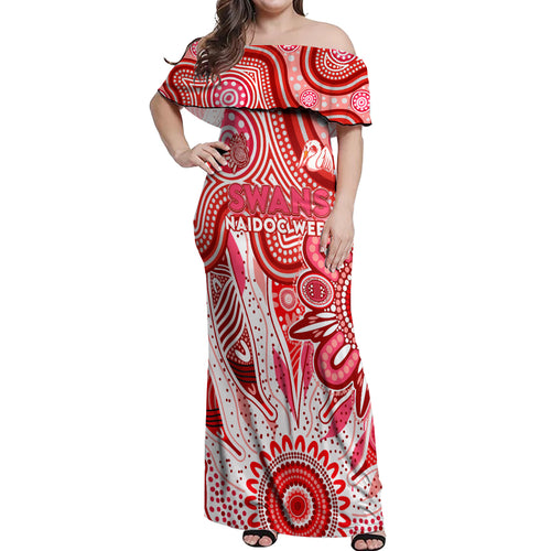 Personalised Swans NAIDOC Week 2024 Off Shoulder Maxi Dress Aussie Aboriginal Art