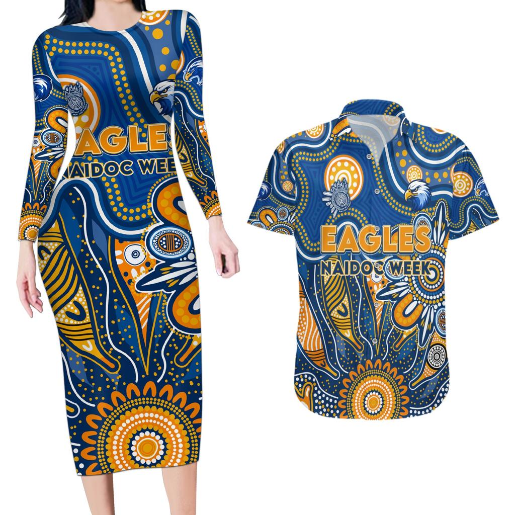 Personalised Eagles NAIDOC Week 2024 Couples Matching Long Sleeve Bodycon Dress and Hawaiian Shirt Aussie Aboriginal Art