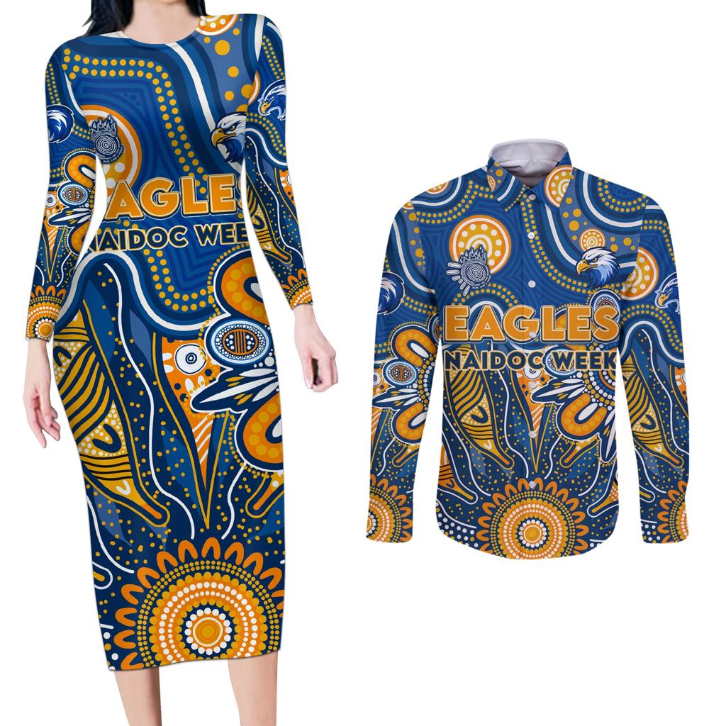 Personalised Eagles NAIDOC Week 2024 Couples Matching Long Sleeve Bodycon Dress and Long Sleeve Button Shirt Aussie Aboriginal Art