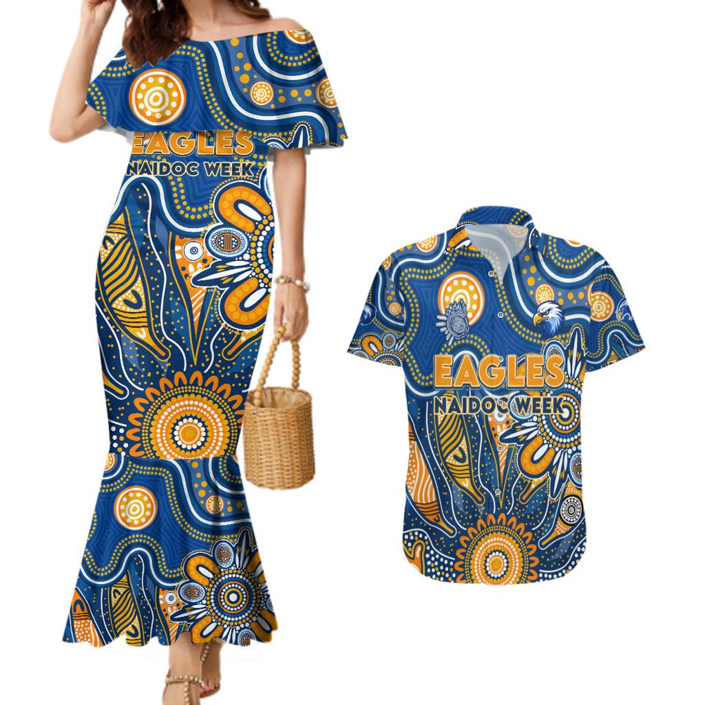 Personalised Eagles NAIDOC Week 2024 Couples Matching Mermaid Dress and Hawaiian Shirt Aussie Aboriginal Art