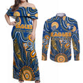 Personalised Eagles NAIDOC Week 2024 Couples Matching Off Shoulder Maxi Dress and Long Sleeve Button Shirt Aussie Aboriginal Art
