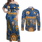 Personalised Eagles NAIDOC Week 2024 Couples Matching Off Shoulder Maxi Dress and Long Sleeve Button Shirt Aussie Aboriginal Art