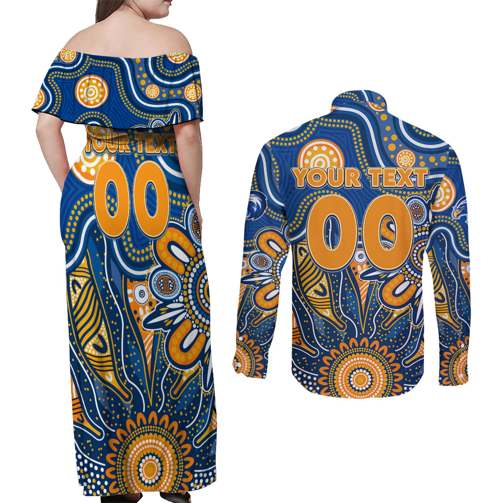 Personalised Eagles NAIDOC Week 2024 Couples Matching Off Shoulder Maxi Dress and Long Sleeve Button Shirt Aussie Aboriginal Art