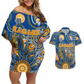 Personalised Eagles NAIDOC Week 2024 Couples Matching Off Shoulder Short Dress and Hawaiian Shirt Aussie Aboriginal Art