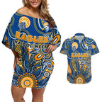 Personalised Eagles NAIDOC Week 2024 Couples Matching Off Shoulder Short Dress and Hawaiian Shirt Aussie Aboriginal Art