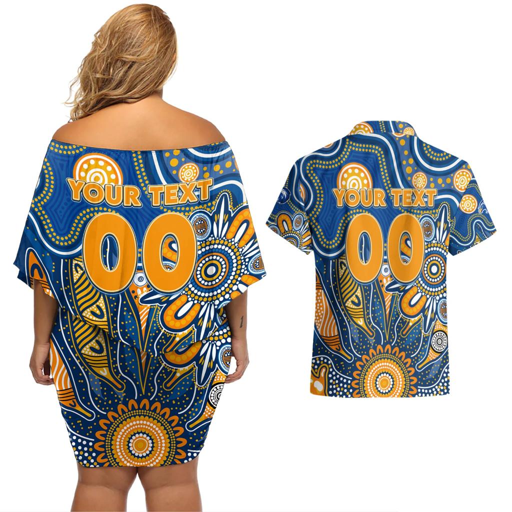 Personalised Eagles NAIDOC Week 2024 Couples Matching Off Shoulder Short Dress and Hawaiian Shirt Aussie Aboriginal Art