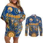 Personalised Eagles NAIDOC Week 2024 Couples Matching Off Shoulder Short Dress and Long Sleeve Button Shirt Aussie Aboriginal Art