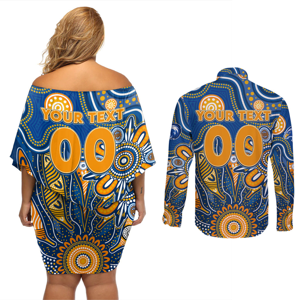 Personalised Eagles NAIDOC Week 2024 Couples Matching Off Shoulder Short Dress and Long Sleeve Button Shirt Aussie Aboriginal Art
