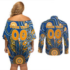 Personalised Eagles NAIDOC Week 2024 Couples Matching Off Shoulder Short Dress and Long Sleeve Button Shirt Aussie Aboriginal Art