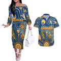 Personalised Eagles NAIDOC Week 2024 Couples Matching Off The Shoulder Long Sleeve Dress and Hawaiian Shirt Aussie Aboriginal Art