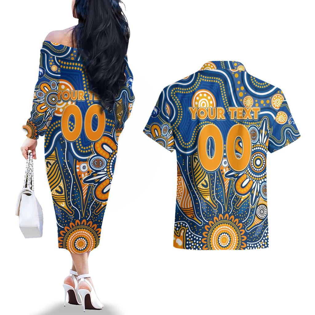 Personalised Eagles NAIDOC Week 2024 Couples Matching Off The Shoulder Long Sleeve Dress and Hawaiian Shirt Aussie Aboriginal Art