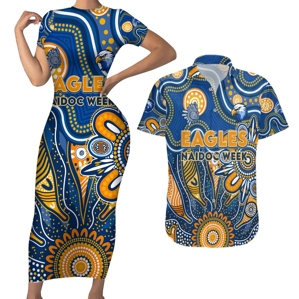 Personalised Eagles NAIDOC Week 2024 Couples Matching Short Sleeve Bodycon Dress and Hawaiian Shirt Aussie Aboriginal Art