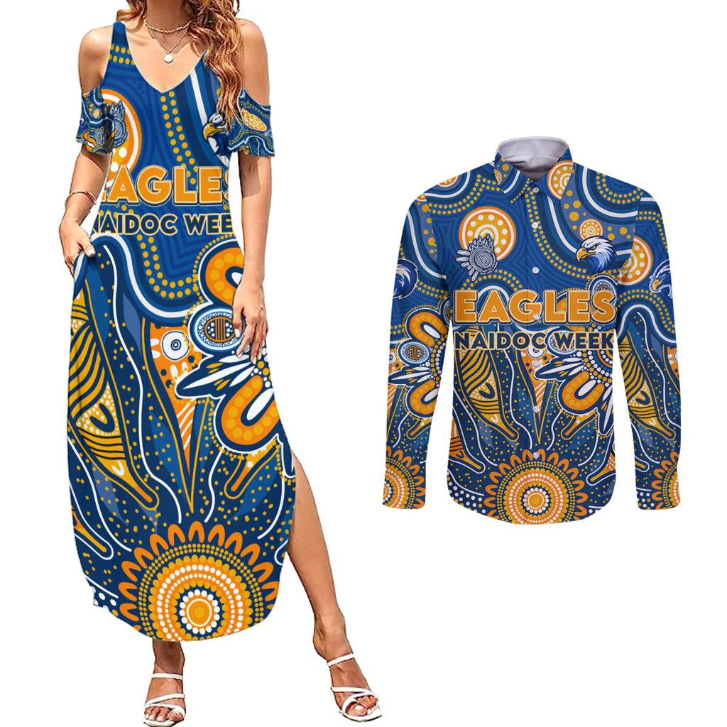 Personalised Eagles NAIDOC Week 2024 Couples Matching Summer Maxi Dress and Long Sleeve Button Shirt Aussie Aboriginal Art