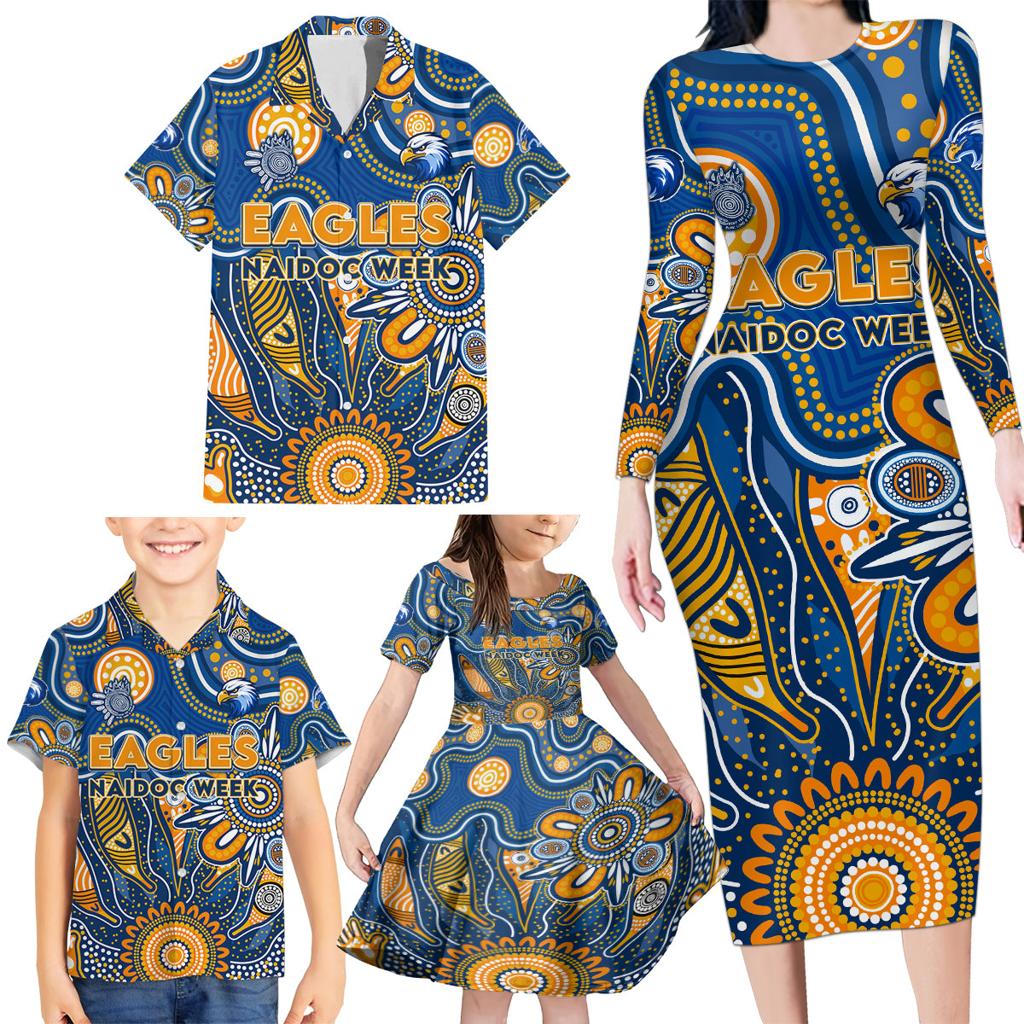 Personalised Eagles NAIDOC Week 2024 Family Matching Long Sleeve Bodycon Dress and Hawaiian Shirt Aussie Aboriginal Art