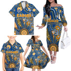 Personalised Eagles NAIDOC Week 2024 Family Matching Off The Shoulder Long Sleeve Dress and Hawaiian Shirt Aussie Aboriginal Art