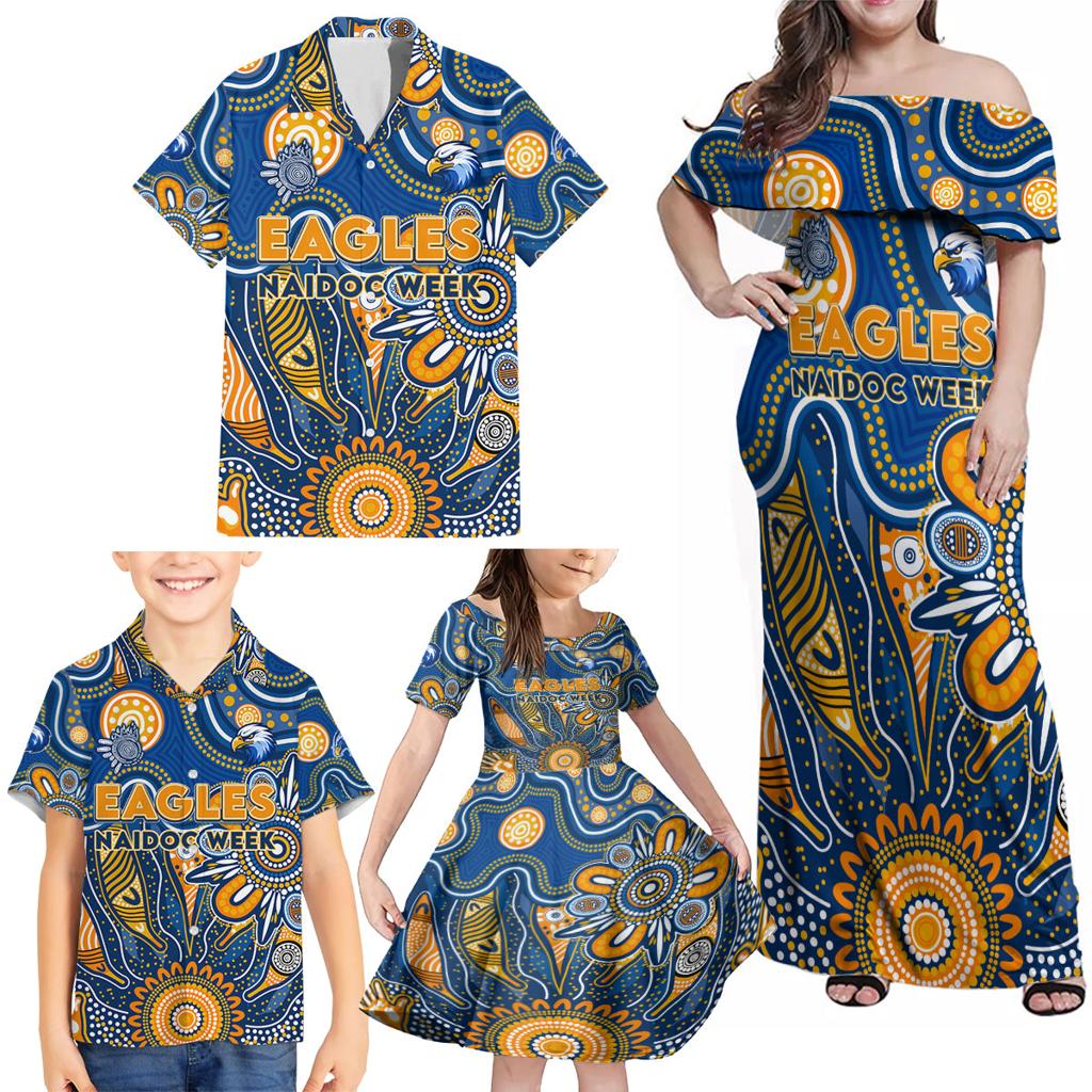 Personalised Eagles NAIDOC Week 2024 Family Matching Off Shoulder Maxi Dress and Hawaiian Shirt Aussie Aboriginal Art