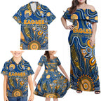 Personalised Eagles NAIDOC Week 2024 Family Matching Off Shoulder Maxi Dress and Hawaiian Shirt Aussie Aboriginal Art