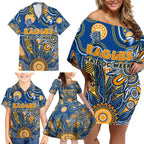 Personalised Eagles NAIDOC Week 2024 Family Matching Off Shoulder Short Dress and Hawaiian Shirt Aussie Aboriginal Art
