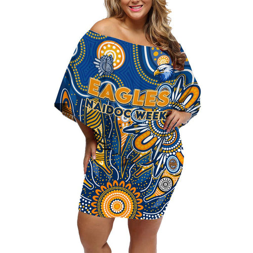 Personalised Eagles NAIDOC Week 2024 Family Matching Off Shoulder Short Dress and Hawaiian Shirt Aussie Aboriginal Art
