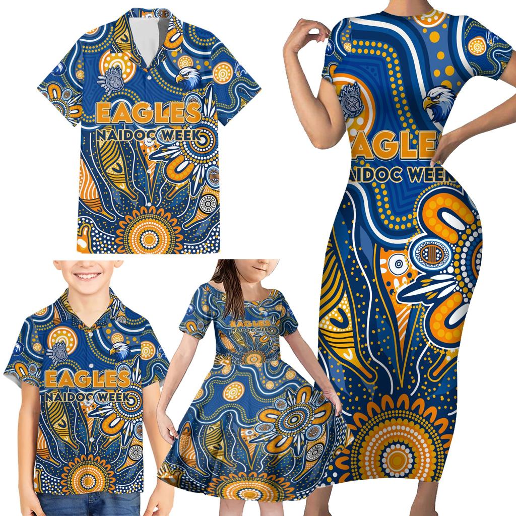 Personalised Eagles NAIDOC Week 2024 Family Matching Short Sleeve Bodycon Dress and Hawaiian Shirt Aussie Aboriginal Art