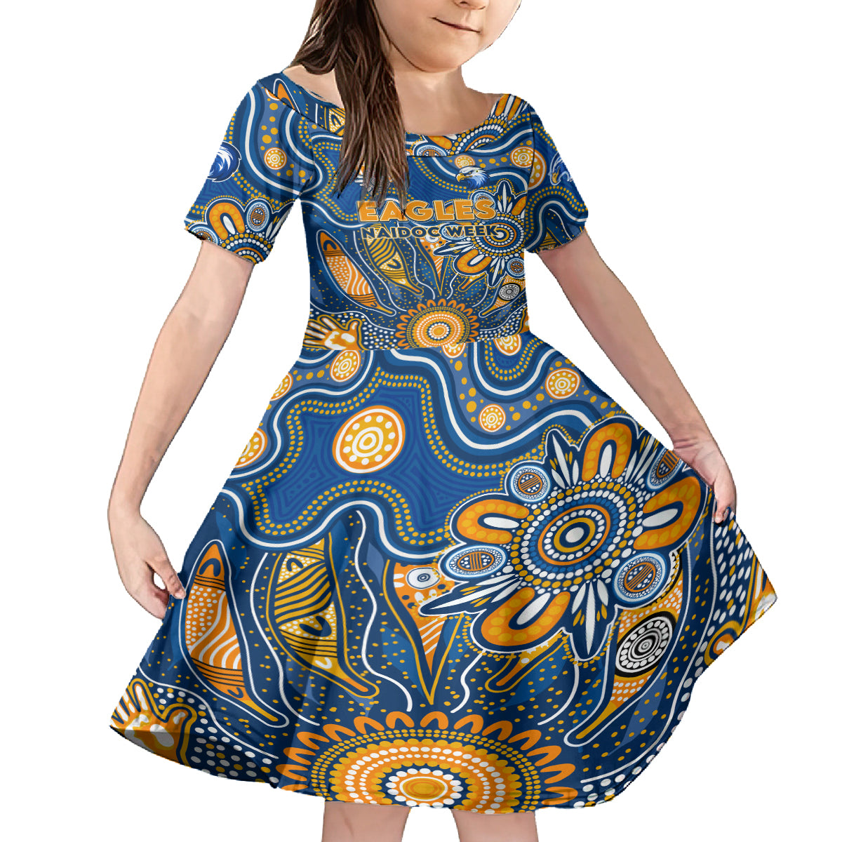 Personalised Eagles NAIDOC Week 2024 Kid Short Sleeve Dress Aussie Aboriginal Art