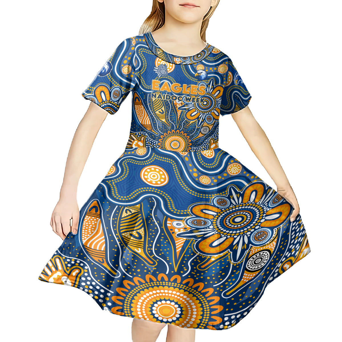 Personalised Eagles NAIDOC Week 2024 Kid Short Sleeve Dress Aussie Aboriginal Art