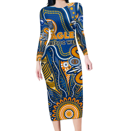 Personalised Eagles NAIDOC Week 2024 Long Sleeve Bodycon Dress Aussie Aboriginal Art