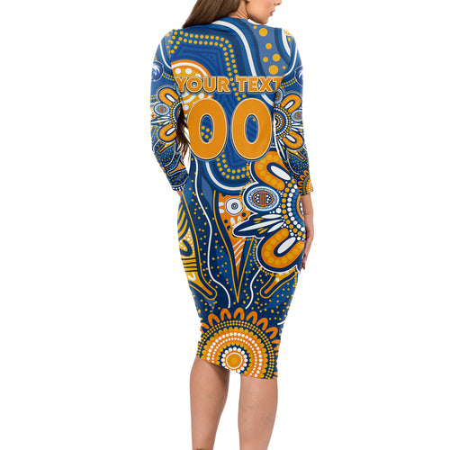 Personalised Eagles NAIDOC Week 2024 Long Sleeve Bodycon Dress Aussie Aboriginal Art