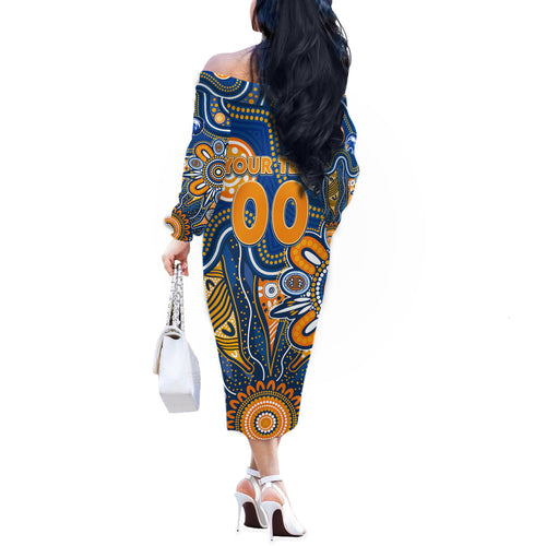 Personalised Eagles NAIDOC Week 2024 Off The Shoulder Long Sleeve Dress Aussie Aboriginal Art
