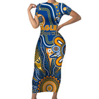 Personalised Eagles NAIDOC Week 2024 Short Sleeve Bodycon Dress Aussie Aboriginal Art