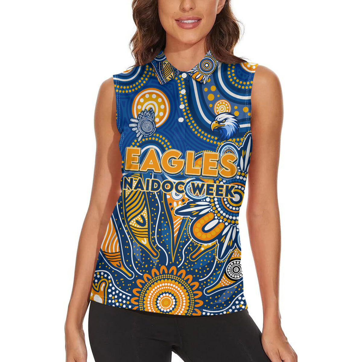 Personalised Eagles NAIDOC Week 2024 Women Sleeveless Polo Shirt Aussie Aboriginal Art
