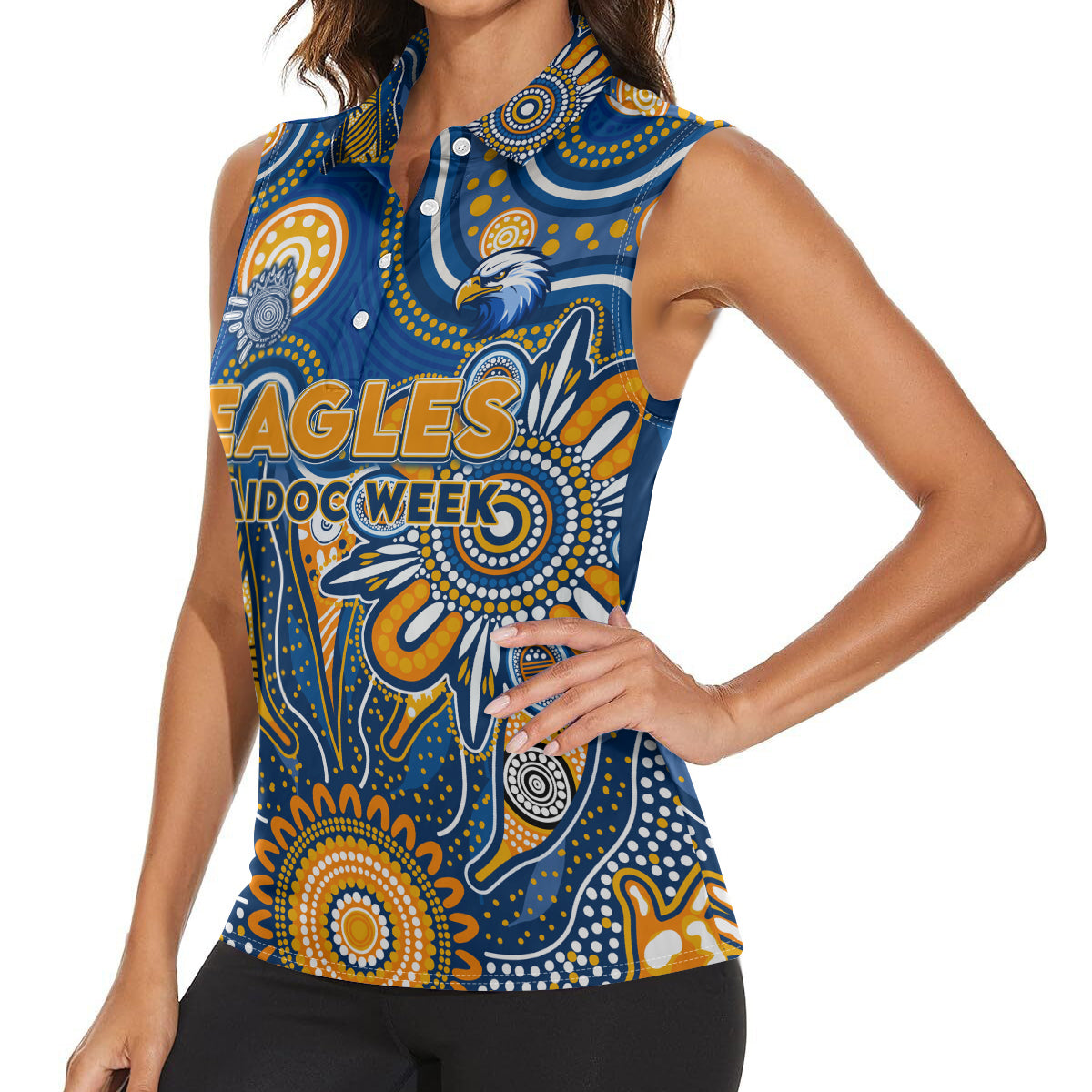 Personalised Eagles NAIDOC Week 2024 Women Sleeveless Polo Shirt Aussie Aboriginal Art