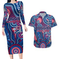 Personalised Bulldogs NAIDOC Week 2024 Couples Matching Long Sleeve Bodycon Dress and Hawaiian Shirt Aussie Aboriginal Art