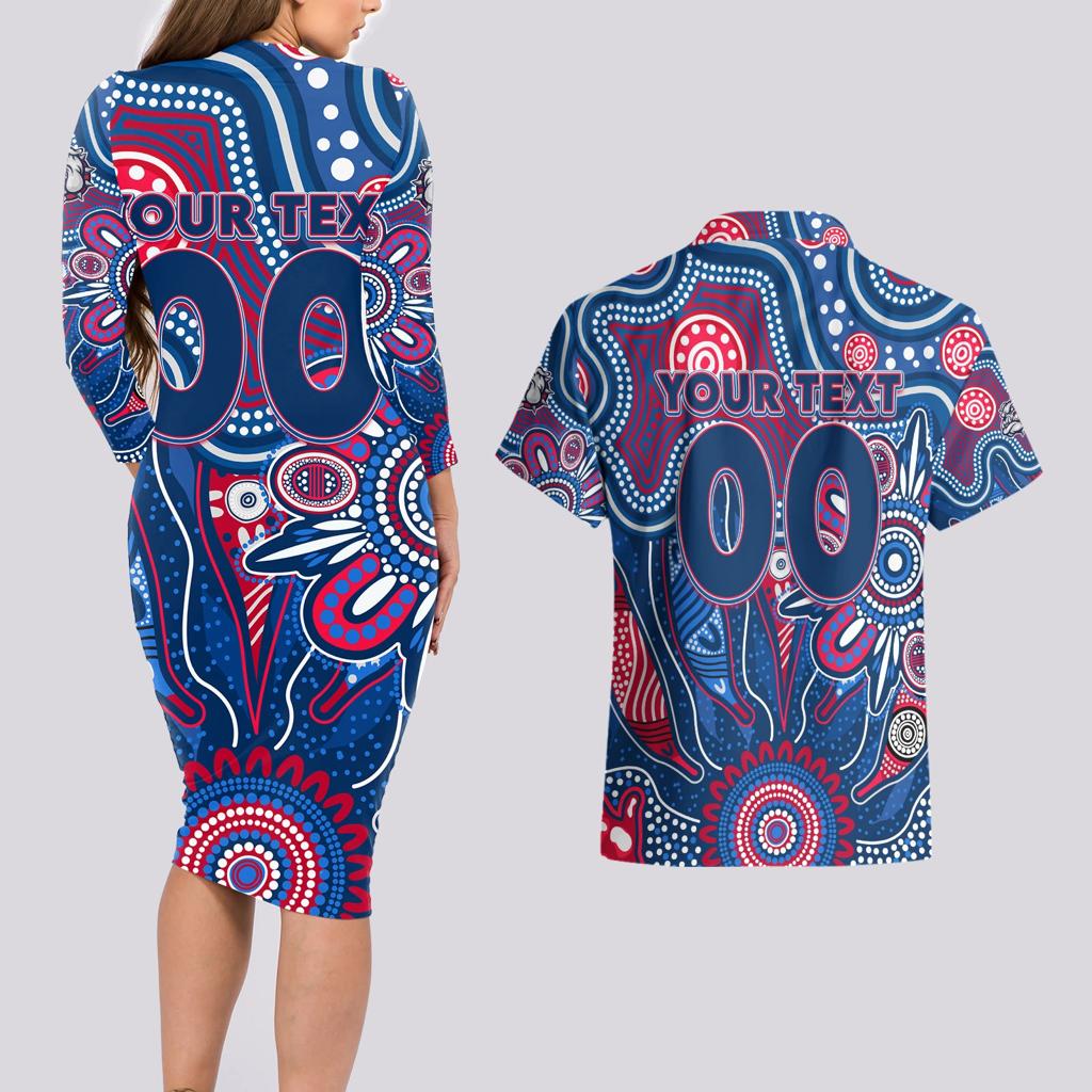 Personalised Bulldogs NAIDOC Week 2024 Couples Matching Long Sleeve Bodycon Dress and Hawaiian Shirt Aussie Aboriginal Art