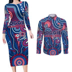Personalised Bulldogs NAIDOC Week 2024 Couples Matching Long Sleeve Bodycon Dress and Long Sleeve Button Shirt Aussie Aboriginal Art
