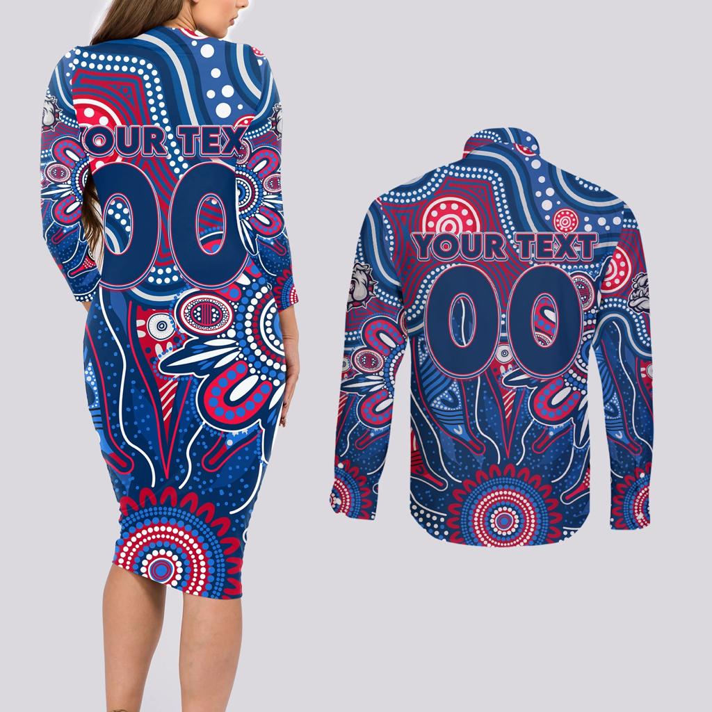 Personalised Bulldogs NAIDOC Week 2024 Couples Matching Long Sleeve Bodycon Dress and Long Sleeve Button Shirt Aussie Aboriginal Art